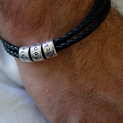 MEN'S PERSONALIZED NAME BEAD LEATHER BRACELET | FOREVER IMPRINT JEWELLERY UAE