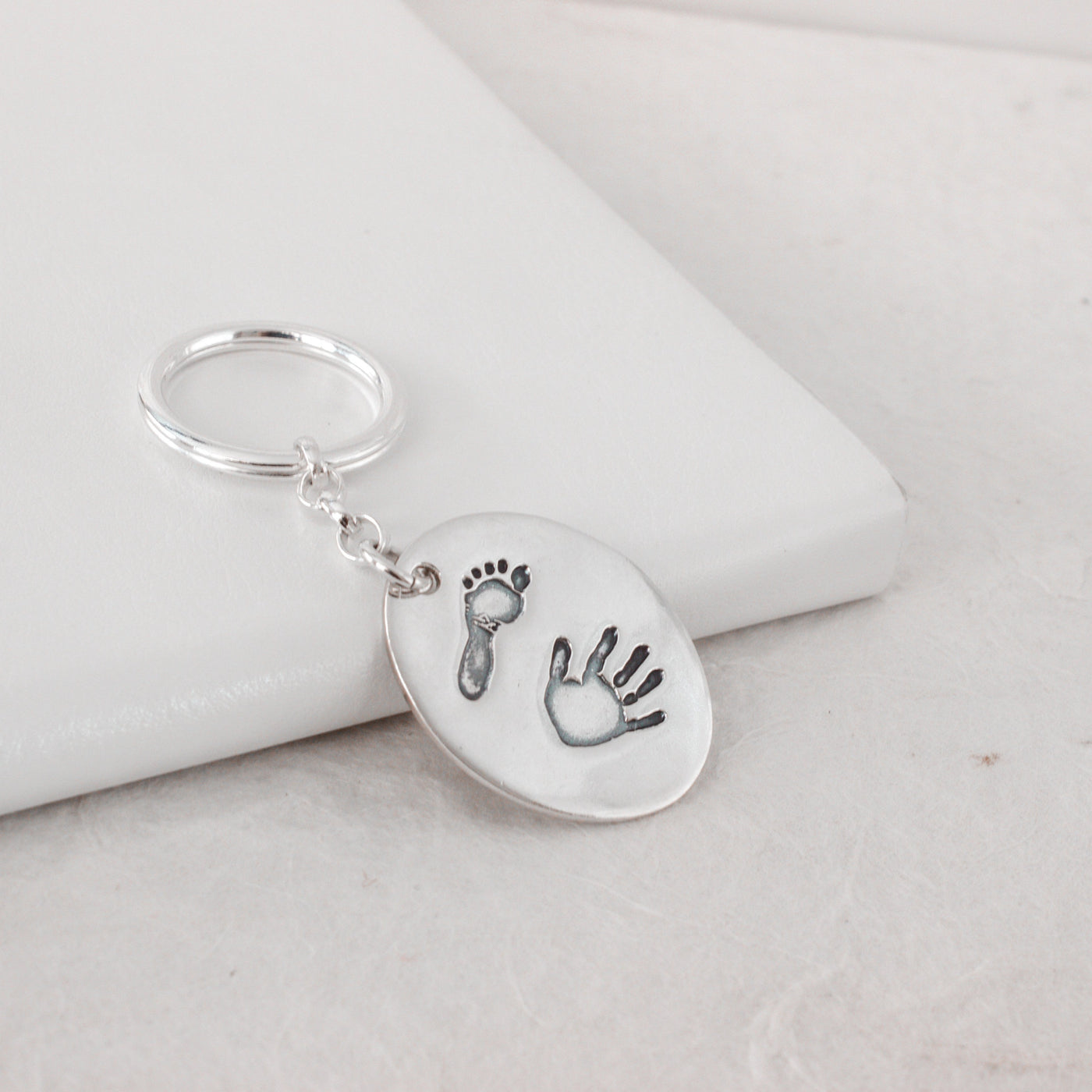 PERSONALIZED HAND & FOOTPRINT OVAL KEYRING | forever imprint jewellery
