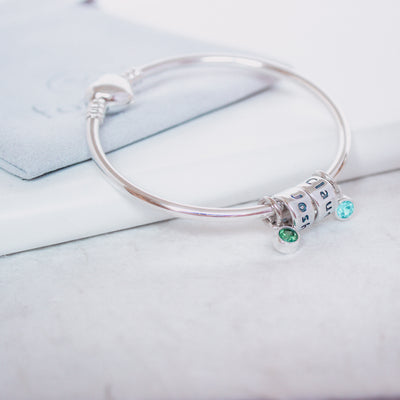 PERSONALIZED NAME BEAD AND BIRTHSTONE BANGLE |  FOREVER IMPRINT JEWELLERY