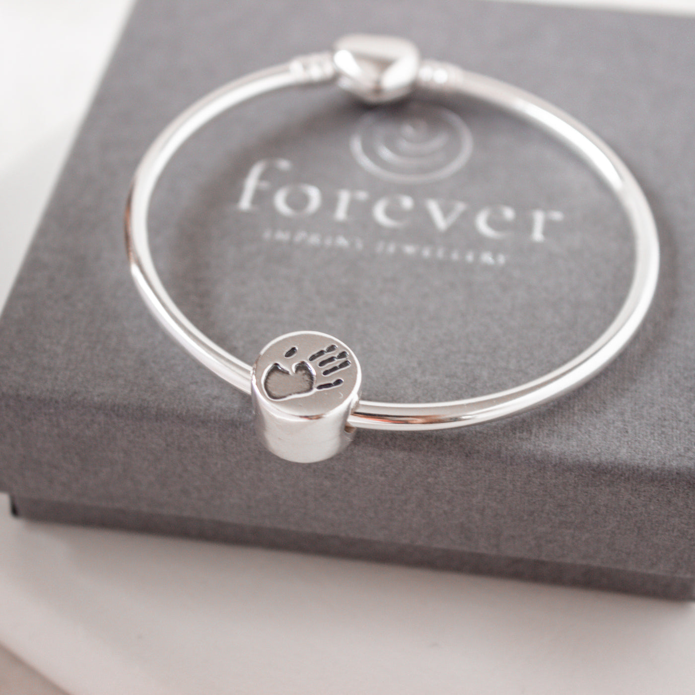 PERSONALIZED HAND OR FOOTPRINT CIRCLE PANDORA BEAD BANGLE | FOREVER IMPRINT JEWELLERY