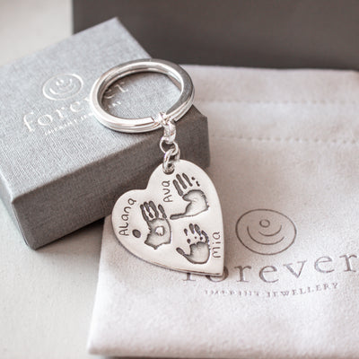 EXTRA LARGE PERSONALIZED TRIPLE HANDPRINT HEART KEYCHAIN | forever imprint jewellery