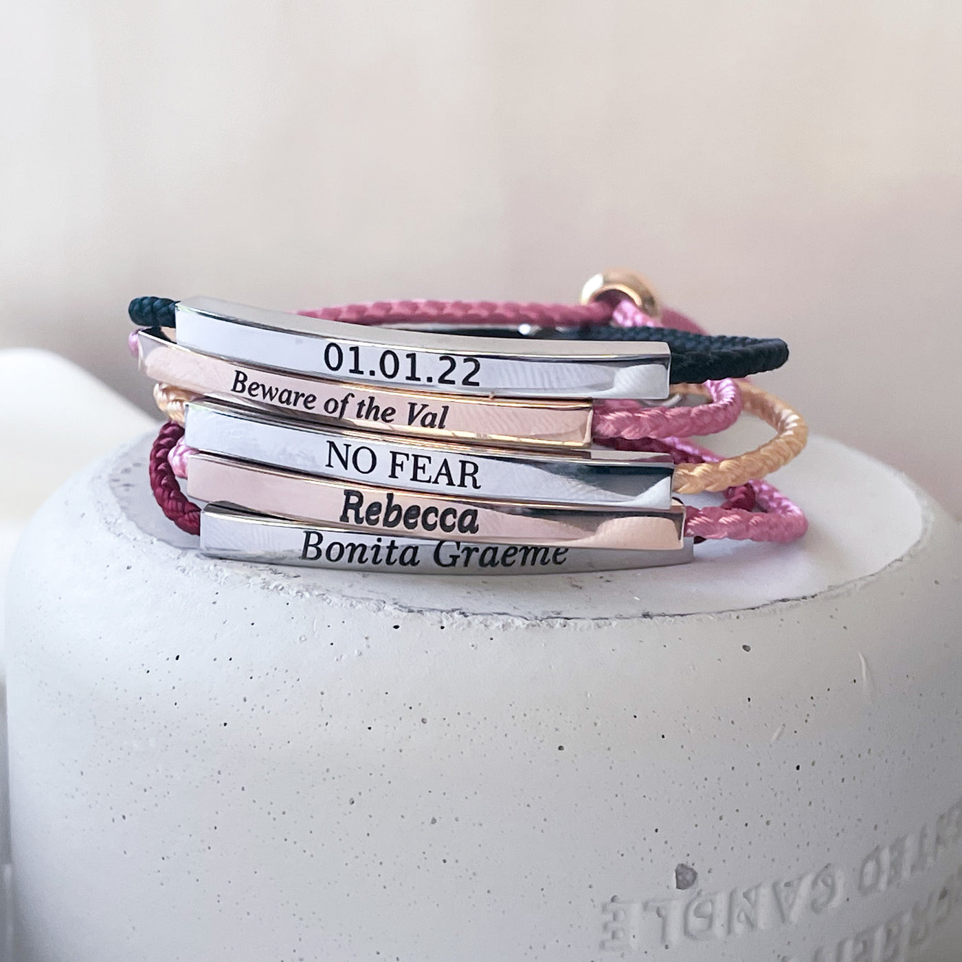 PERSONALIZED COLOURED ROPE & NAME BAR BRACELET | FOREVER IMPRINT JEWELLERY