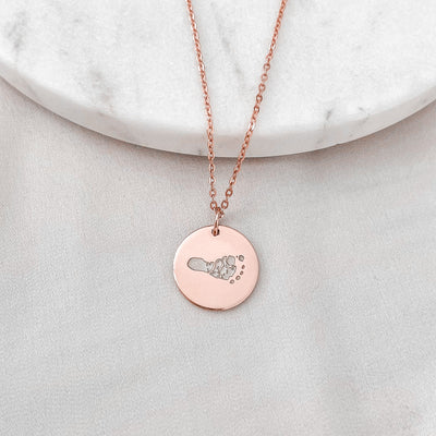 ENGRAVED GOLD AND ROSE GOLD HANDPRINT & FOOTPRINT NECKLACE | forever imprint jewellery