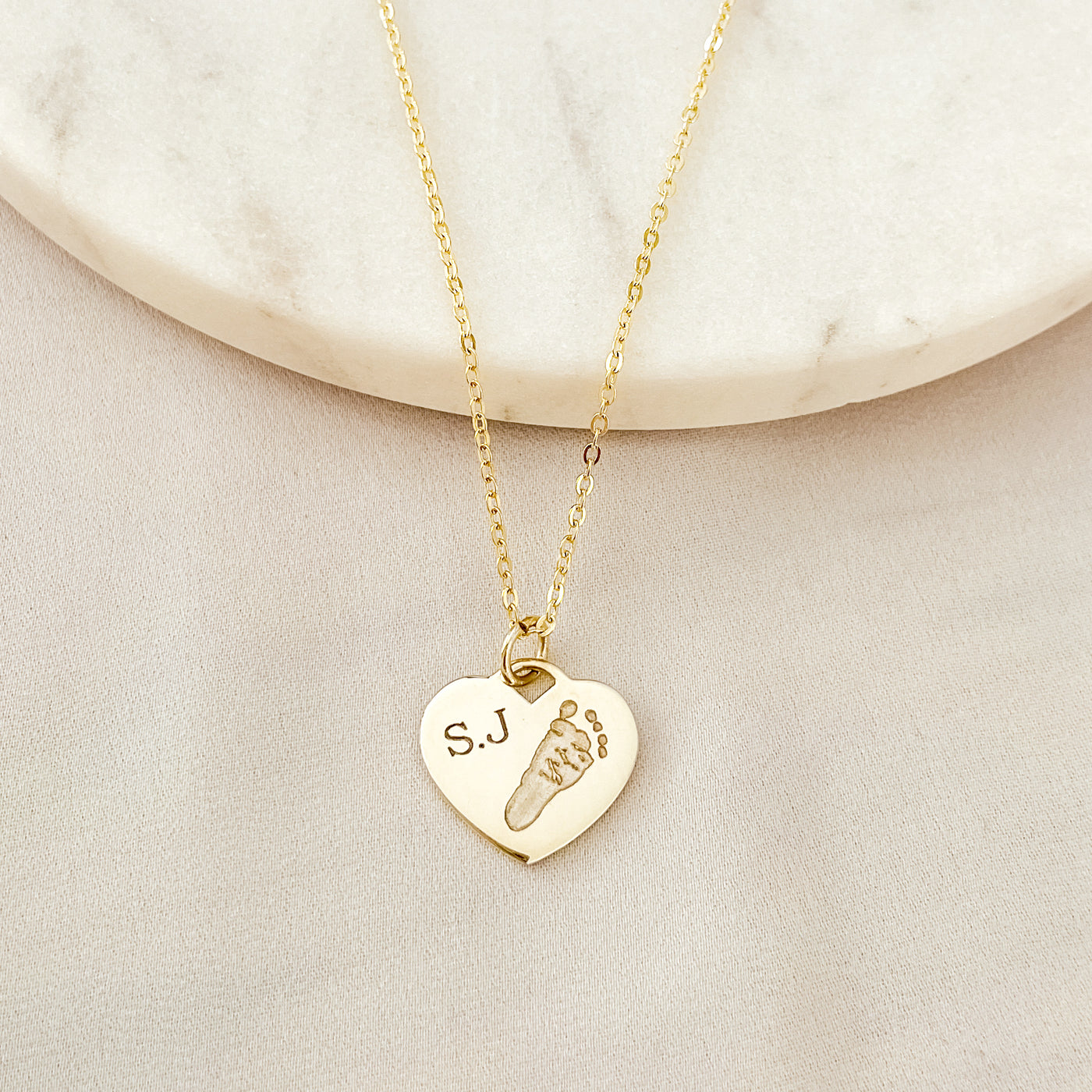ENGRAVED HANDPRINT & FOOTPRINT HEART CHARM NECKLACE | forever imprint jewellery