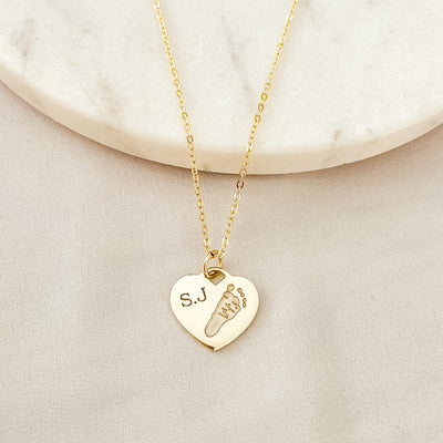 ENGRAVED HANDPRINT & FOOTPRINT HEART CHARM NECKLACE | forever imprint jewellery