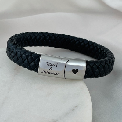 MEN'S PERSONALIZED LEATHER ENGRAVED BRACELET | FOREVER IMPRINT JEWELLERY