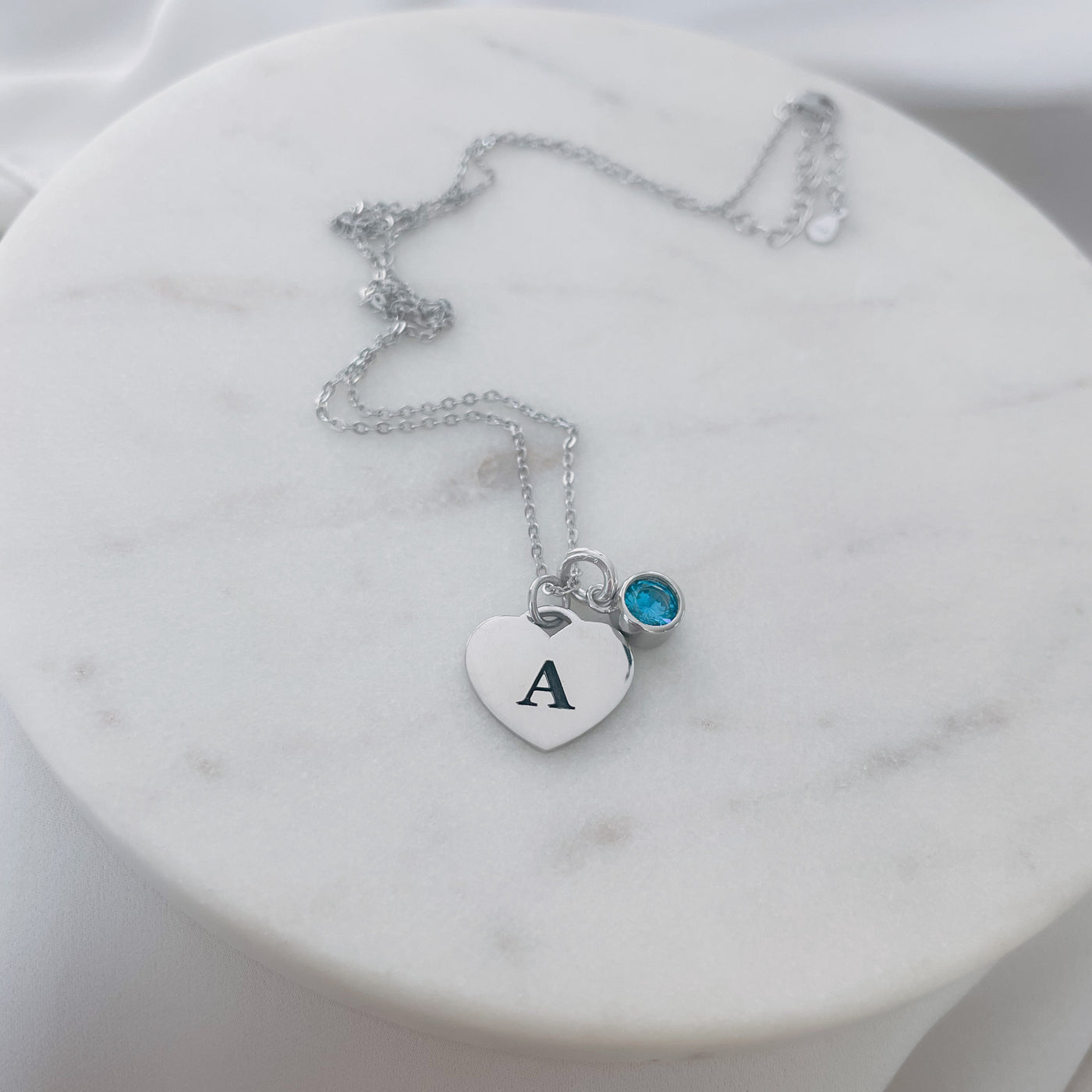 STERLING SILVER INITIAL BIRTHSTONE NECKLACE