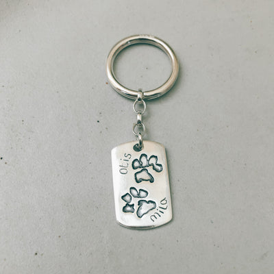 PERSONALIZED DOUBLE PAW PRINT DOG-TAG KEYRING