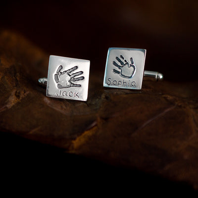 PERSONALIZED HANDPRINT & FOOTPRINT NAME SQUARE CUFFLINKS | forever imprint jewellery