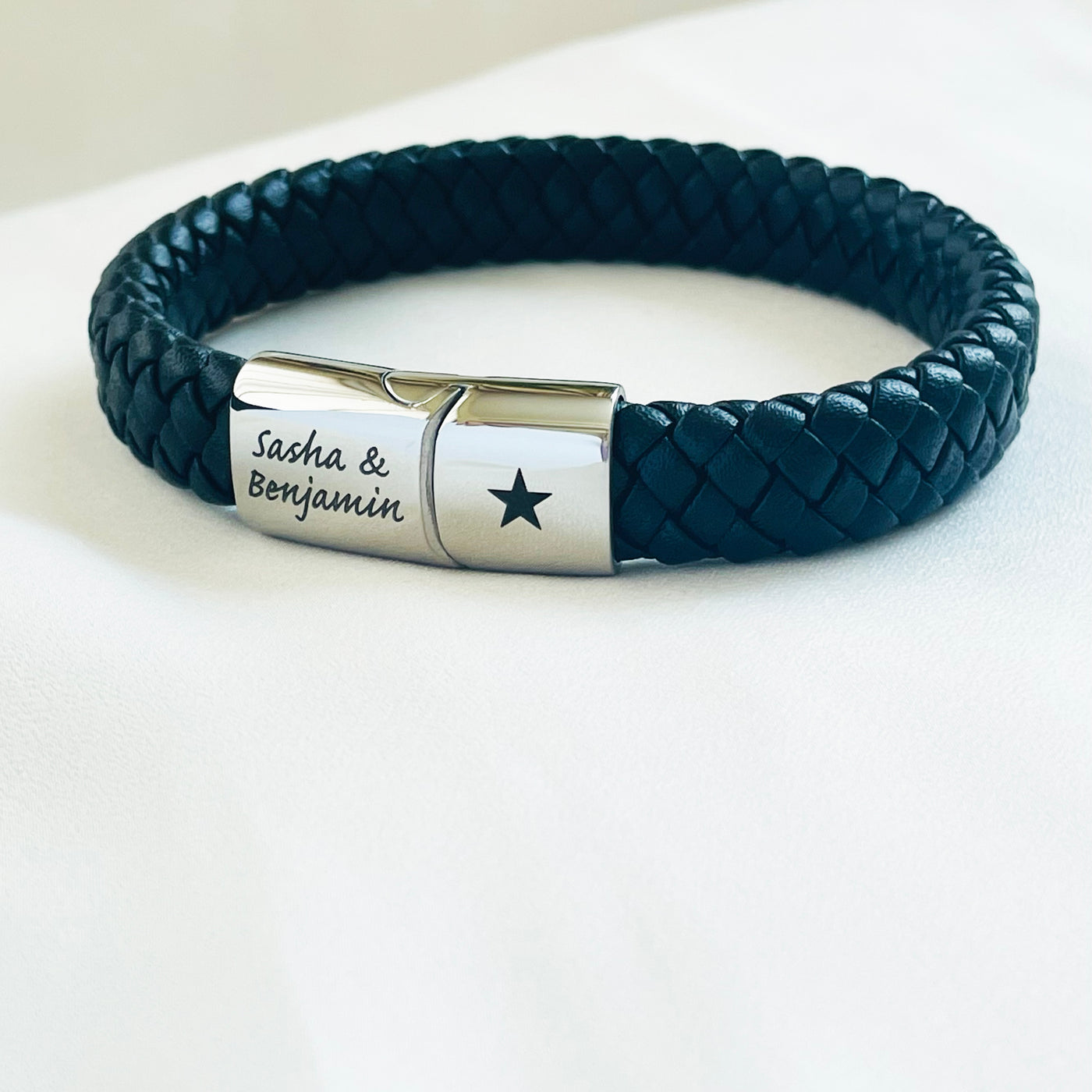 MEN'S PERSONALIZED LEATHER ENGRAVED BRACELET | FOREVER IMPRINT JEWELLERY