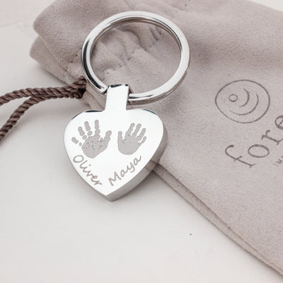 ENGRAVED DOUBLE HANDPRINT HEART KEYRING | forever imprint jewellery
