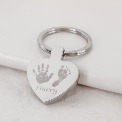 ENGRAVED HANDPRINT AND FOOTPRINT HEART KEYRING | forever imprint jewellery