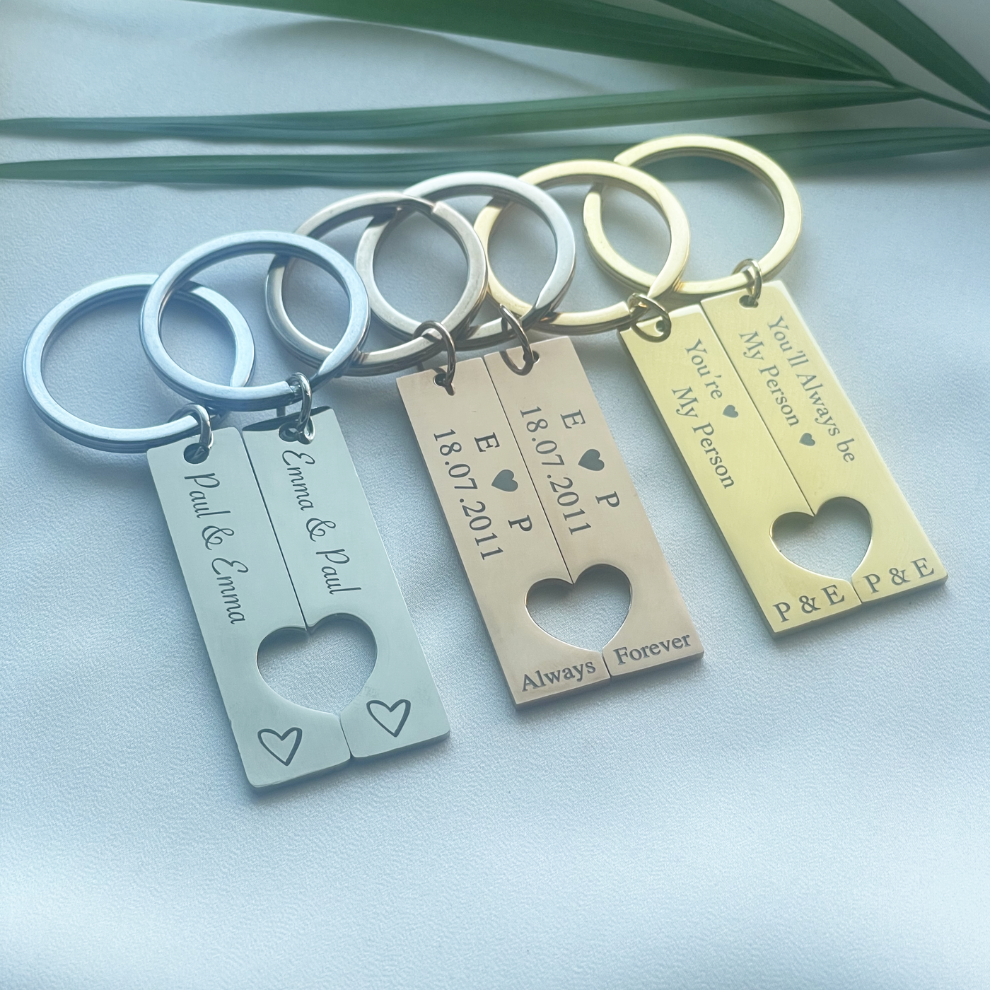 CUSTOMIZED CUTOUT HEART KEYRING FOR COUPLES