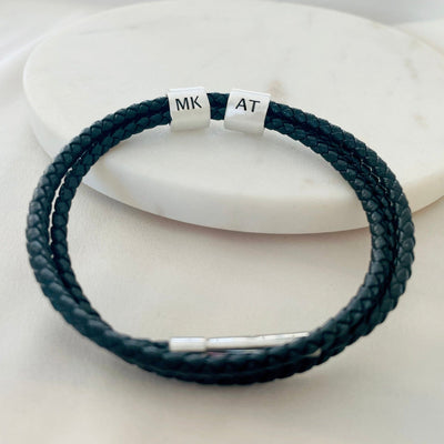 MEN'S PERSONALIZED HANDPRINT OR FOOTPRINT DOUBLE BEAD LEATHER BRACELET | FOREVER IMPRINT JEWELLERY UAE