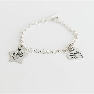 PERSONALIZED HAND OR FOOTPRINT SILVER DOUBLE CHARM BRACELET | forever imprint jewellery