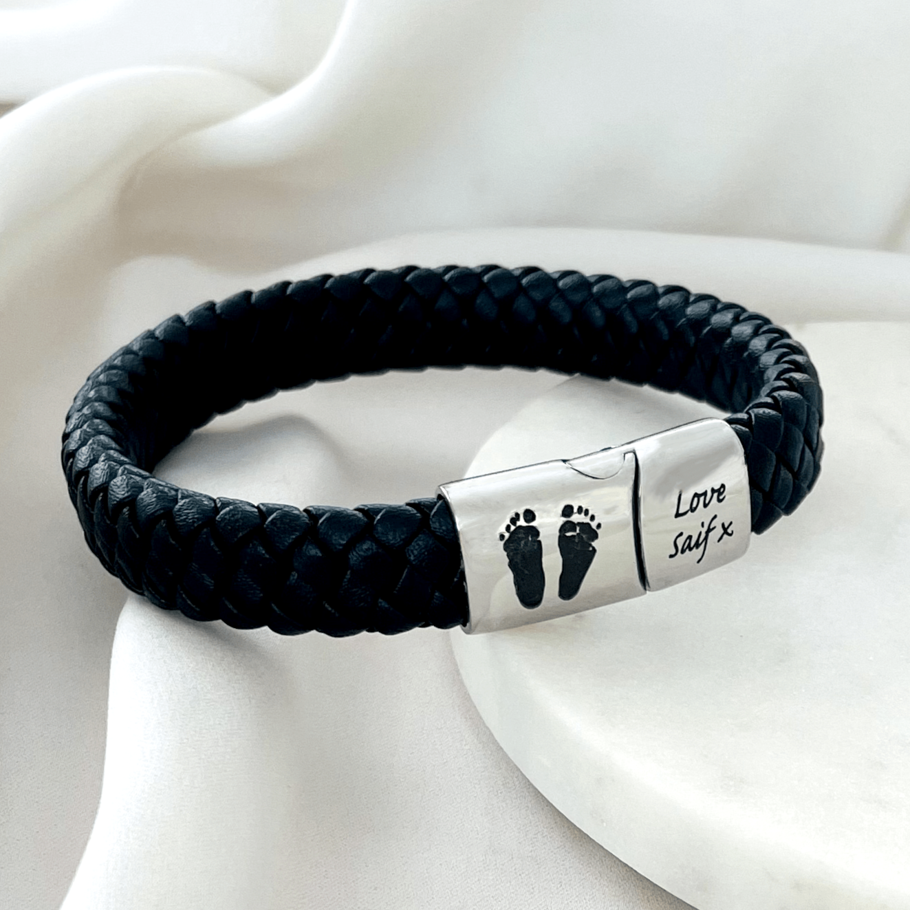 DAD'S PERSONALIZED BRAIDED LEATHER ENGRAVED BRACELET | FOREVER IMPRINT JEWELLERY