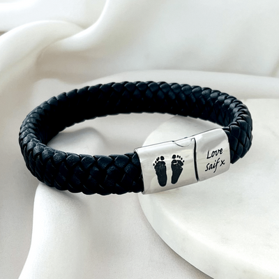 DAD'S PERSONALIZED BRAIDED LEATHER ENGRAVED BRACELET | FOREVER IMPRINT JEWELLERY