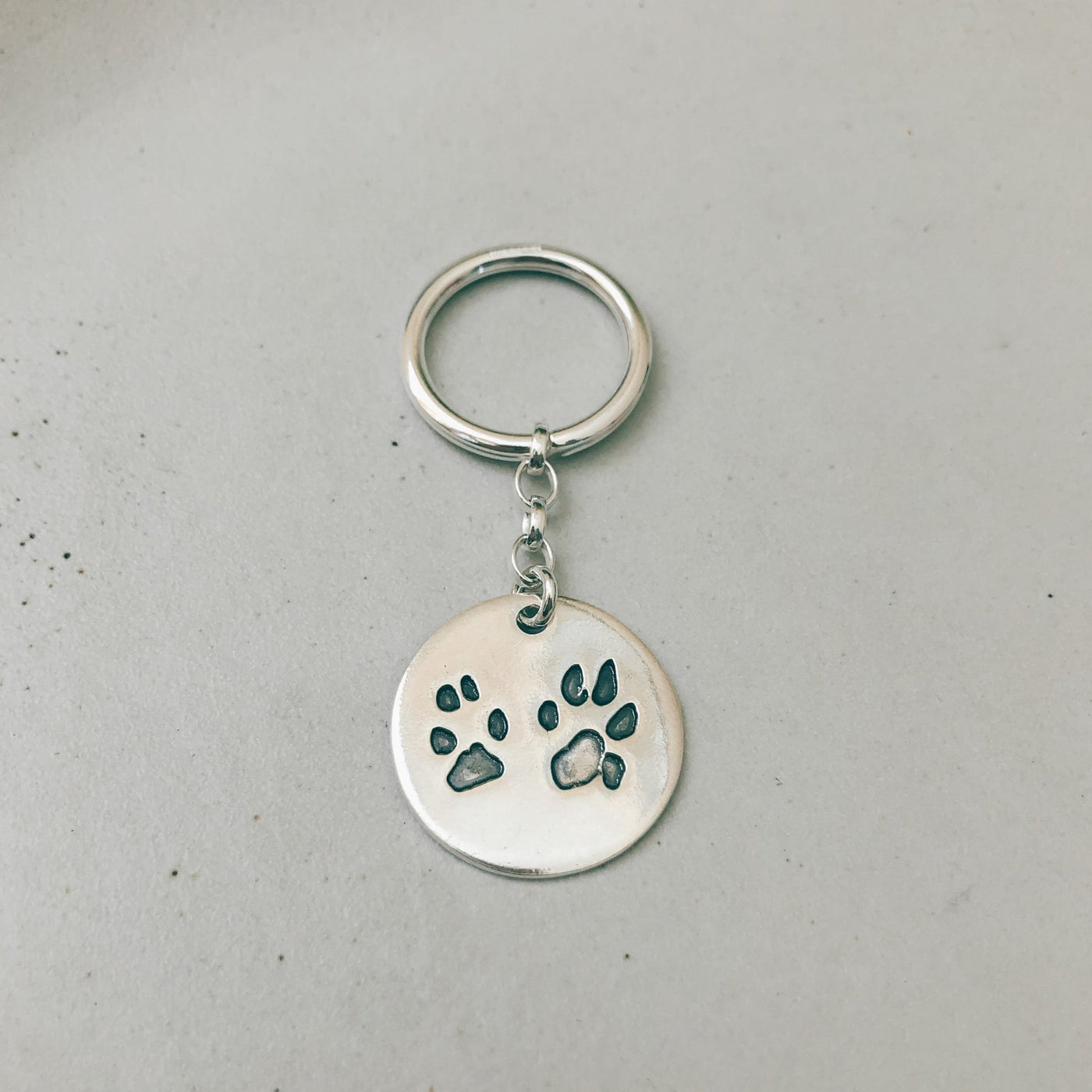 Personalized Pet Keychain – Custom Engraved Paw Print in Sterling Silver